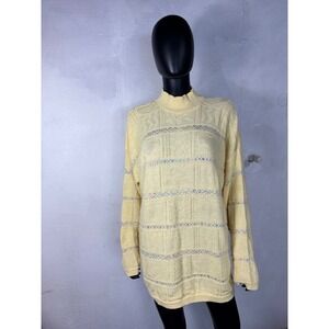 Vintage Basic Editions Knit Sweater Striped Cream Blue Acrylic Size Medium